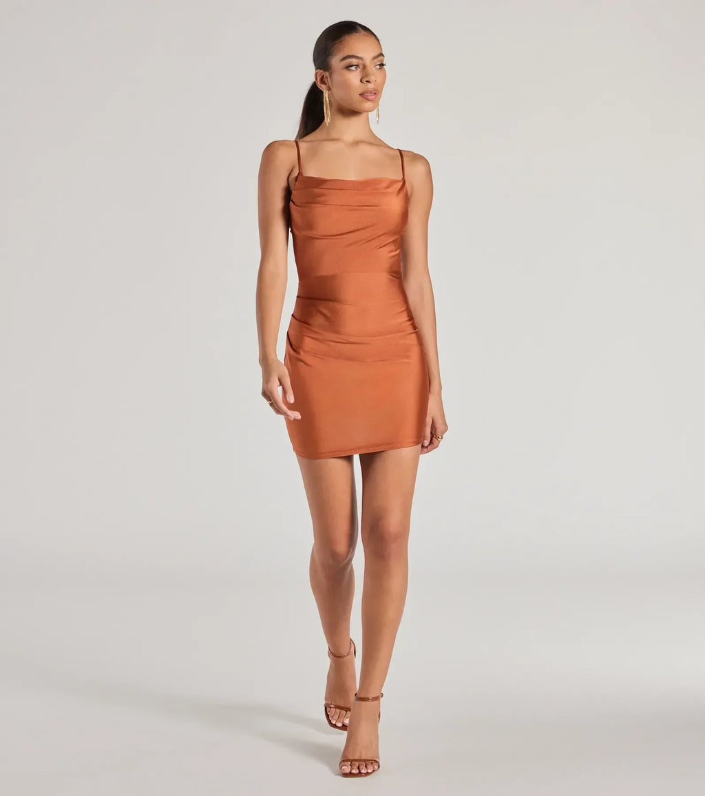 Flawless Allure Cowl Neck Bodycon Mini Dress