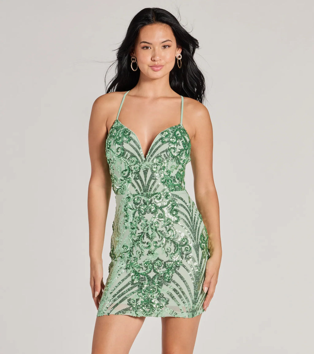 Let Me Glow Lace-Up Sequin Mini Dress